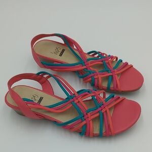 Impo Rant Slingback Stretch Sandals 8M Women's Pink Blue Wedge Woven